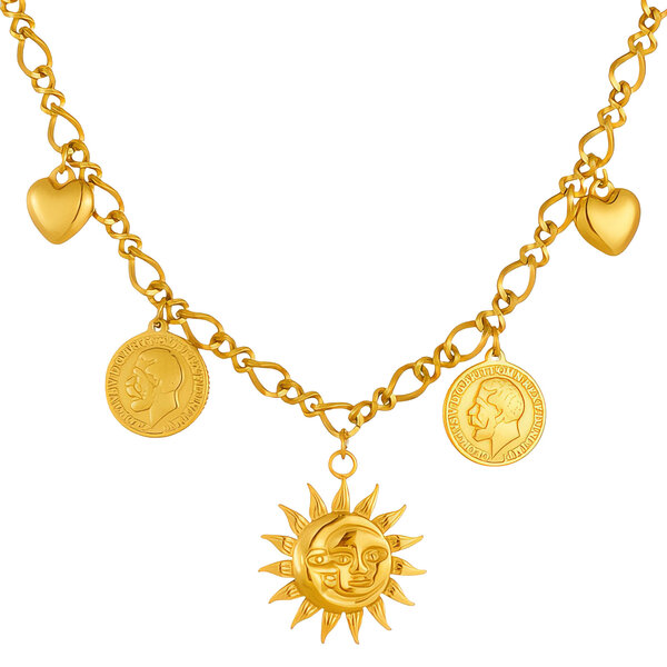 "Sun" Necklace, 18K Gold Plated Steel