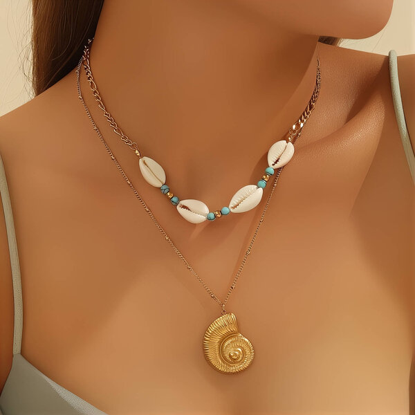 "Seashell" Necklace, 18K Gold Plated Steel