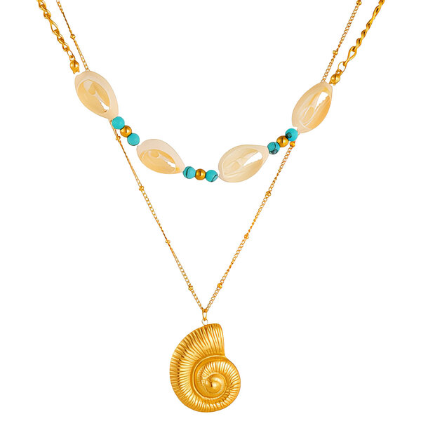 "Seashell" Necklace, 18K Gold Plated Steel
