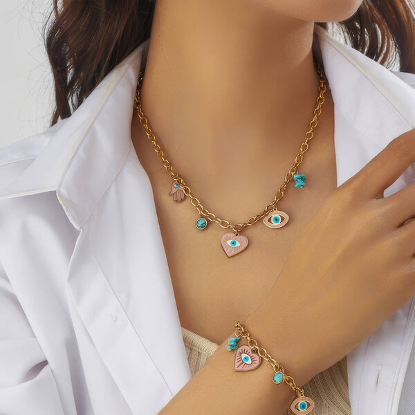 "Evil Eyes" Necklace, 18K Gold Plated Steel