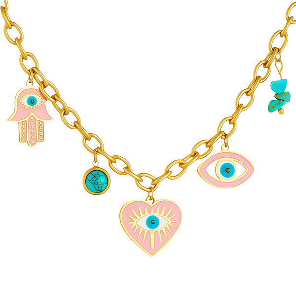 "Evil Eyes" Necklace, 18K Gold Plated Steel