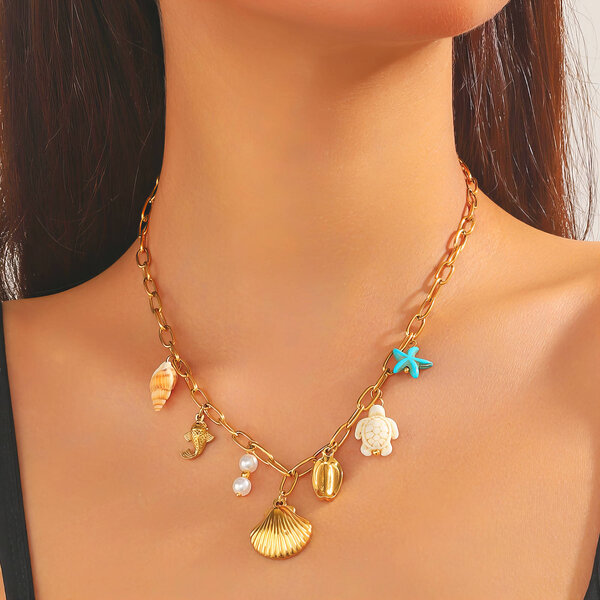 "Seashells" Necklace, 18K Gold Plated Steel