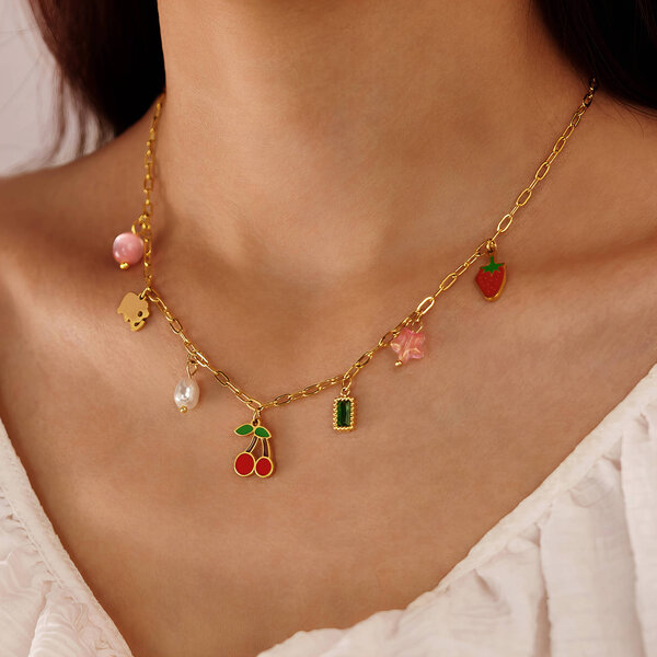 "Cherry" Necklace, 18K Gold Plated Steel