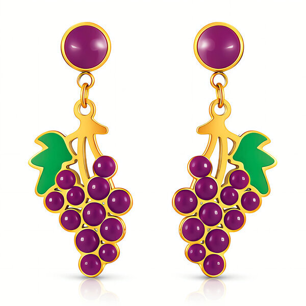 "Grape" Earrings, 18K Gold Plated Steel
