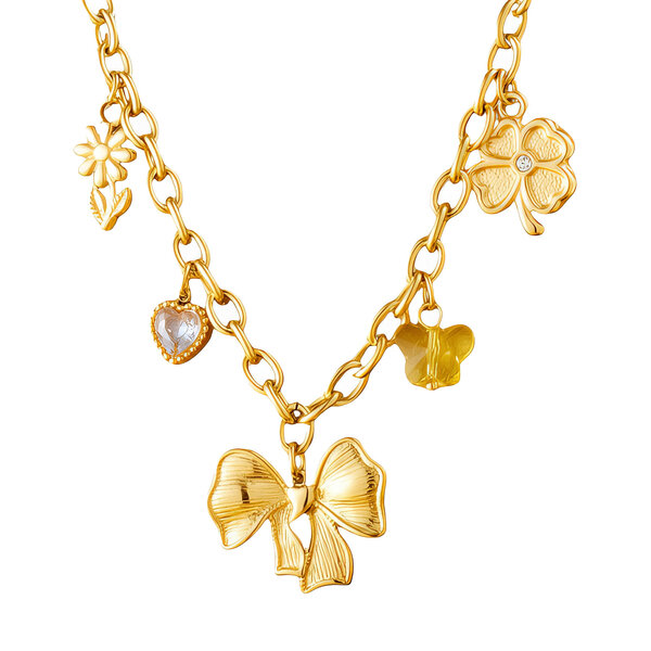 "Bow" Necklace, 18K Gold Plated Steel
