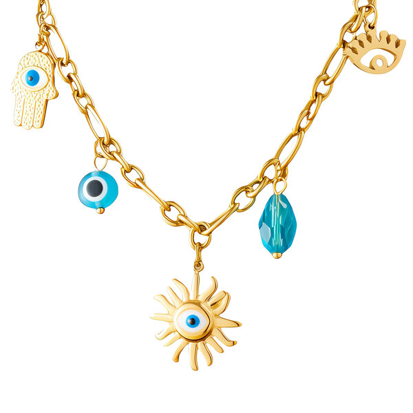 "Evil Eyes" Necklace, 18K Gold Plated Steel