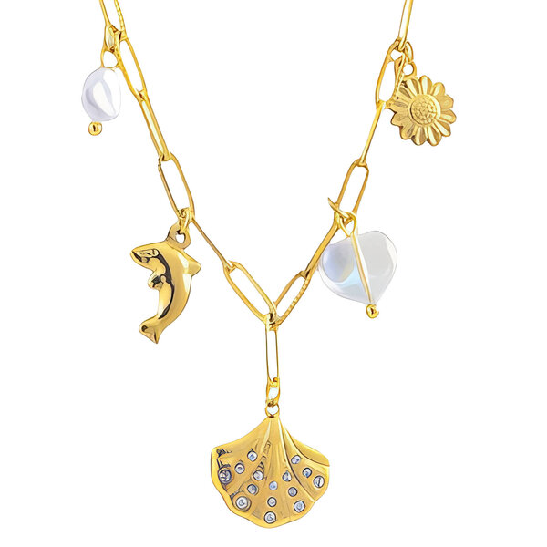 "Seashell" Necklace, 18K Gold Plated Steel