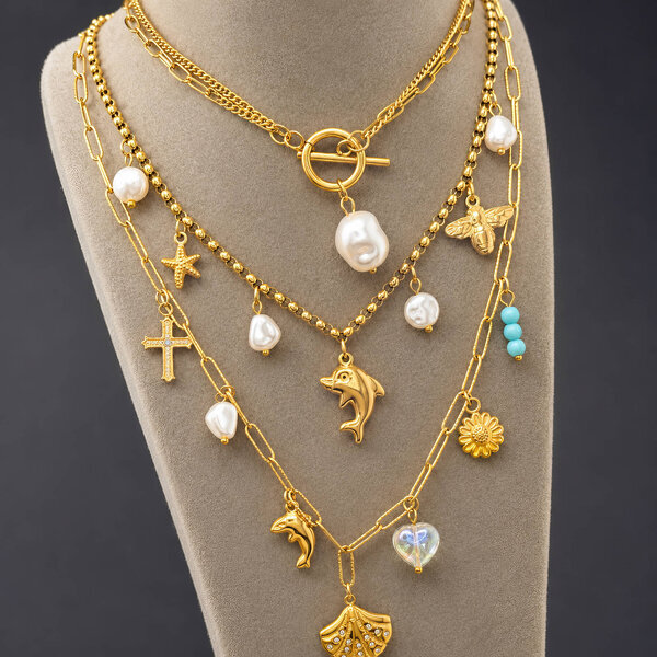 "Seashell" Necklace, 18K Gold Plated Steel