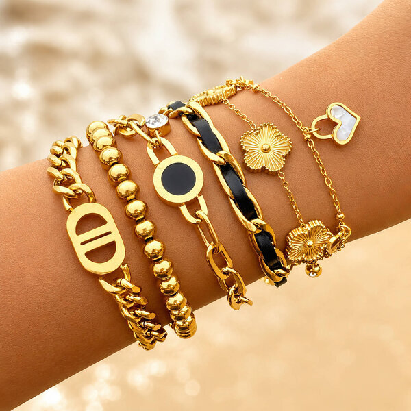 "Hearts" Bracelet, 18K Gold Plated Steel