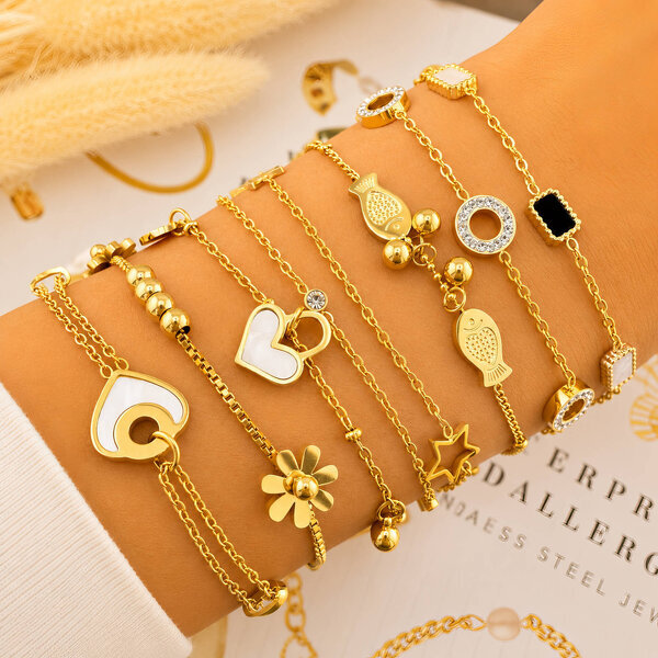 "Hearts" Bracelet, 18K Gold Plated Steel