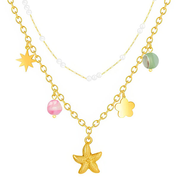 "Starfish" Necklace, 18K Gold Plated Steel