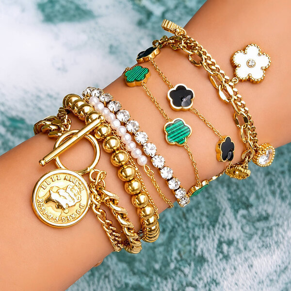 "Flower Meadow" Bracelet, 18K Gold Plated Steel