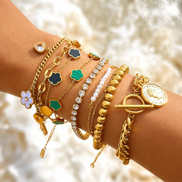 "Flower Meadow" Bracelet, 18K Gold Plated Steel