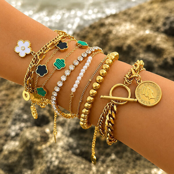 "Flower Meadow" Bracelet, 18K Gold Plated Steel