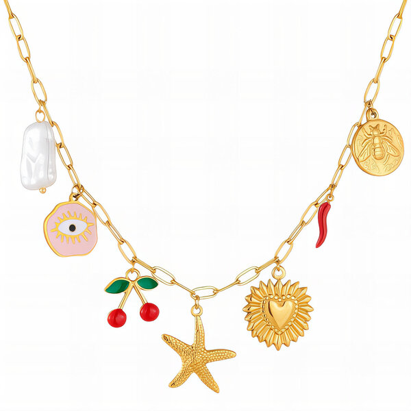 "Starfish" Necklace, 18K Gold Plated Steel