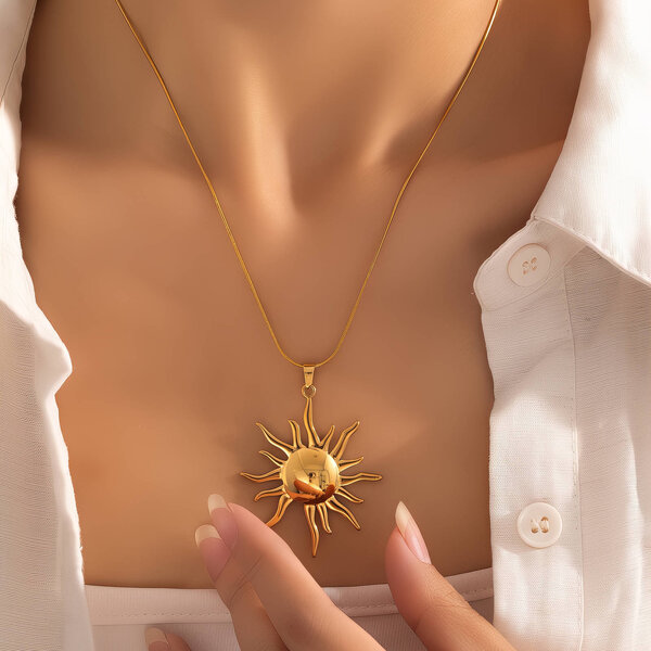 "Sun" Necklace, 18K Gold Plated Steel