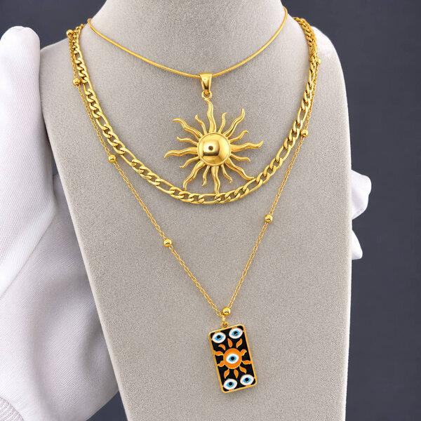 "Sun" Necklace, 18K Gold Plated Steel