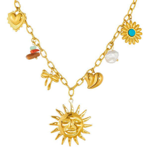 "Sun" Necklace, 18K Gold Plated Steel