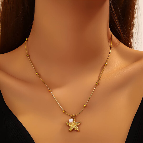 "Starfish" Necklace, 18K Gold Plated Steel