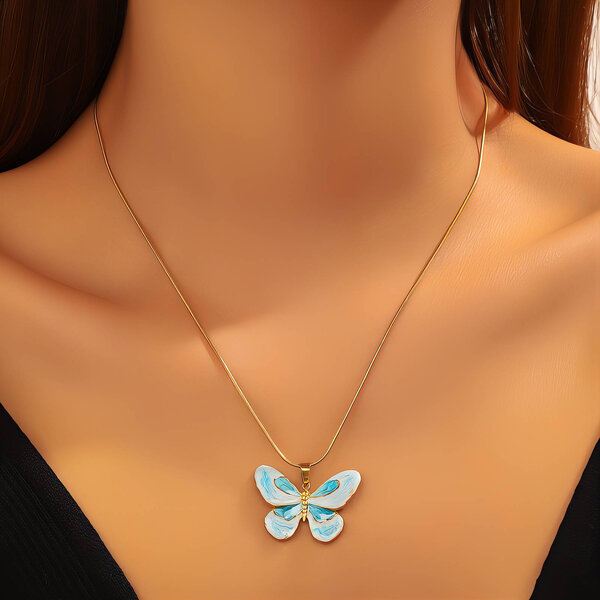 "Butterfly" Necklace, 18K Gold Plated Steel