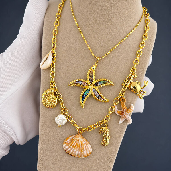"Flower" Necklace, 18K Gold Plated Steel