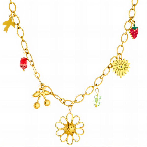 "Flower" Necklace, 18K Gold Plated Steel