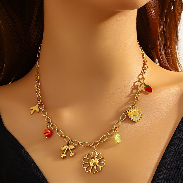 "Flower" Necklace, 18K Gold Plated Steel