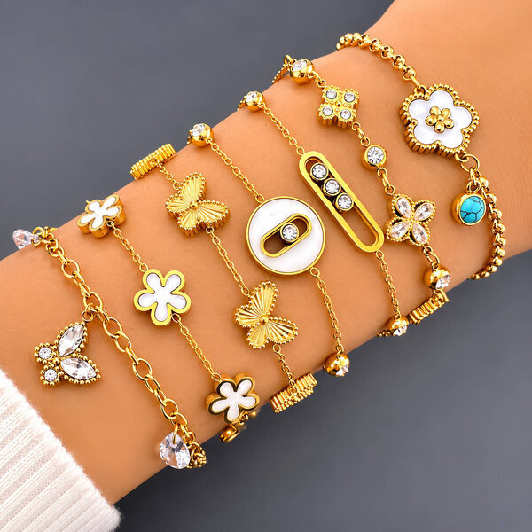 "Butterflies" Bracelet, 18K Gold Plated Steel