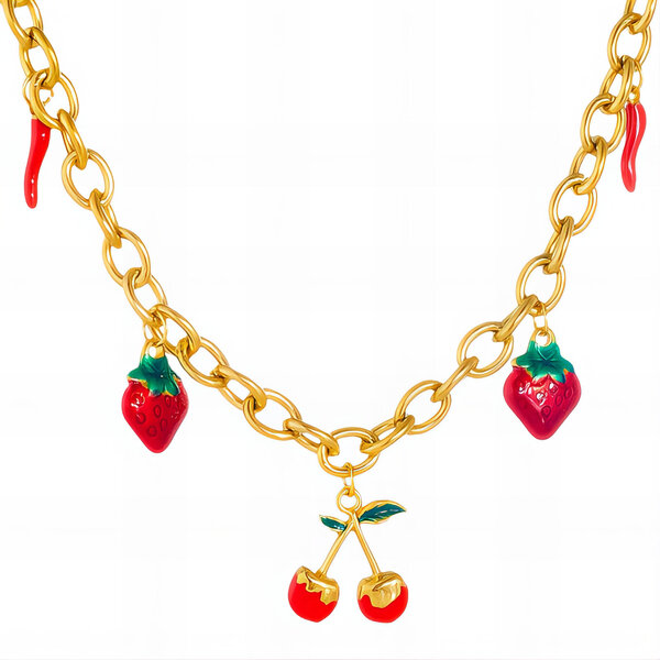"Strawberry" Necklace, 18K Gold Plated Steel
