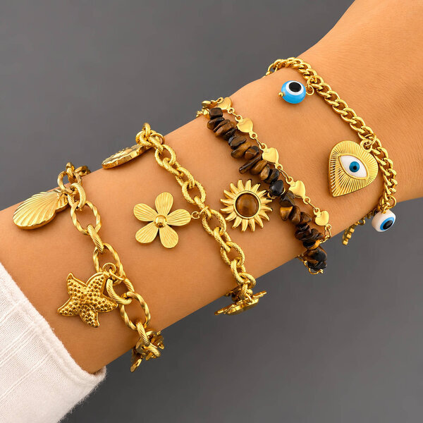 "Sun" Bracelet, 18K Gold Plated Steel