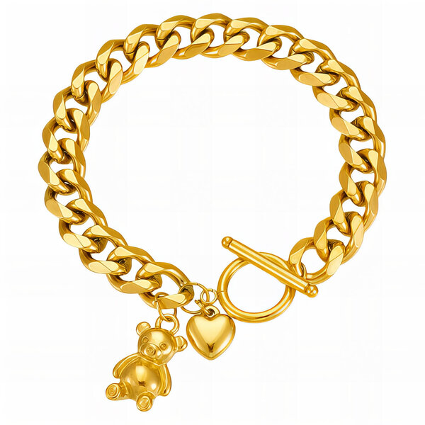 "Hearts" Bracelet, 18K Gold Plated Steel