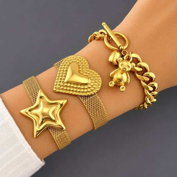 "Hearts" Bracelet, 18K Gold Plated Steel