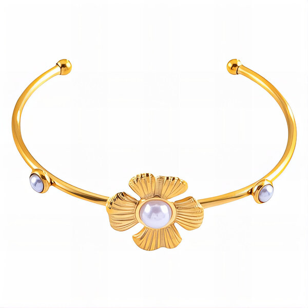 "Flower" Bracelet, 18K Gold Plated Steel