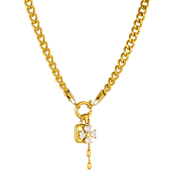 "Flower" Necklace, 18K Gold Plated Steel