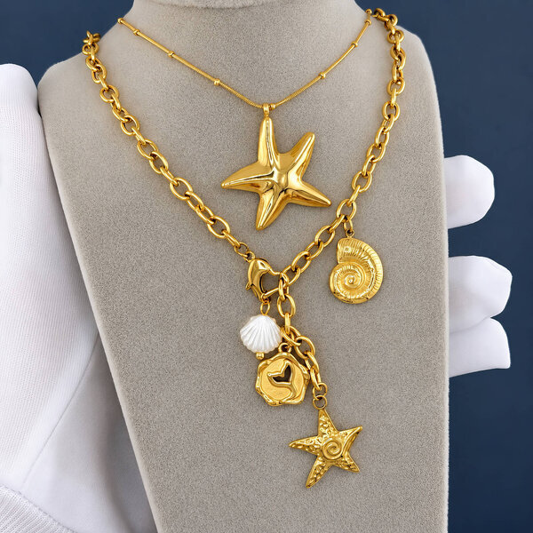 "Starfish" Necklace, 18K Gold Plated Steel