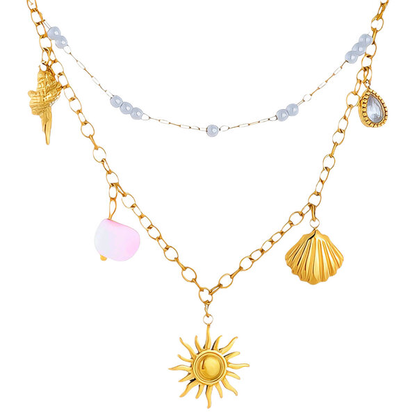 "Sun" Necklace, 18K Gold Plated Steel
