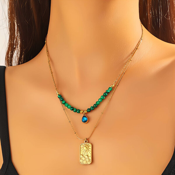 "Sun" Necklace, 18K Gold Plated Steel