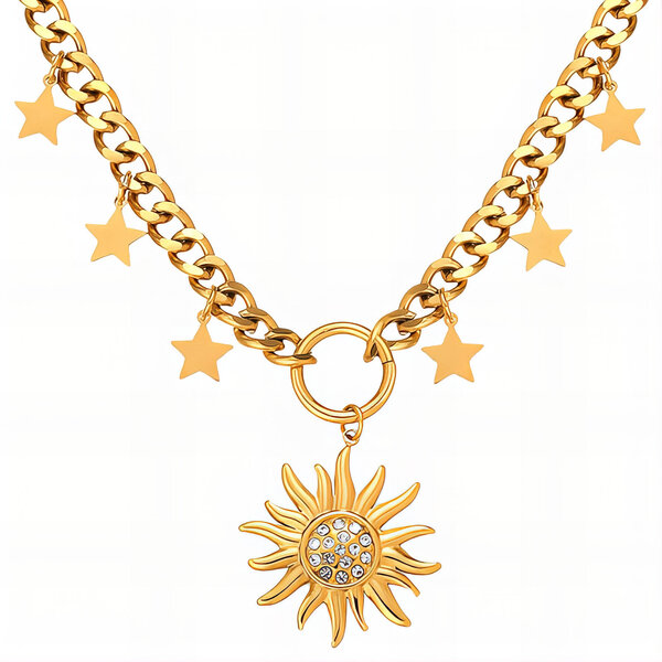 "Sun" Necklace, 18K Gold Plated Steel