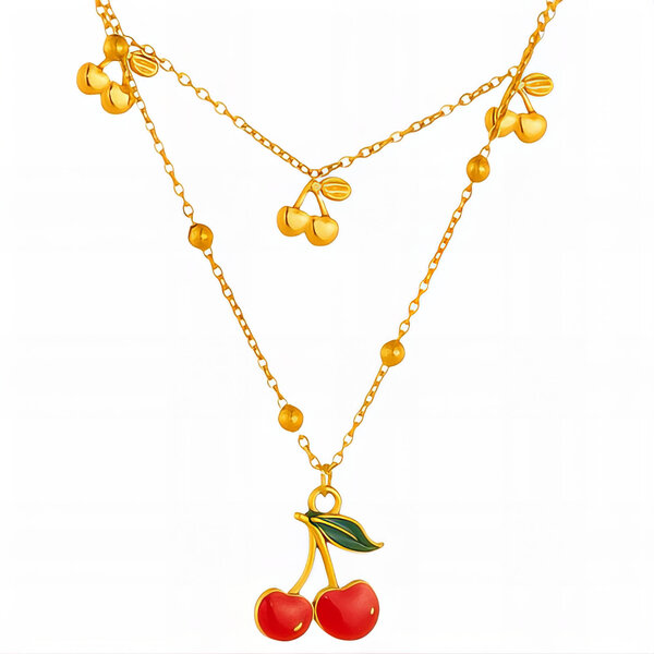 "Cherry" Necklace, 18K Gold Plated Steel