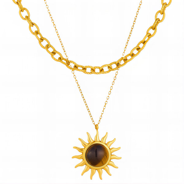 "Sun" Necklace, 18K Gold Plated Steel