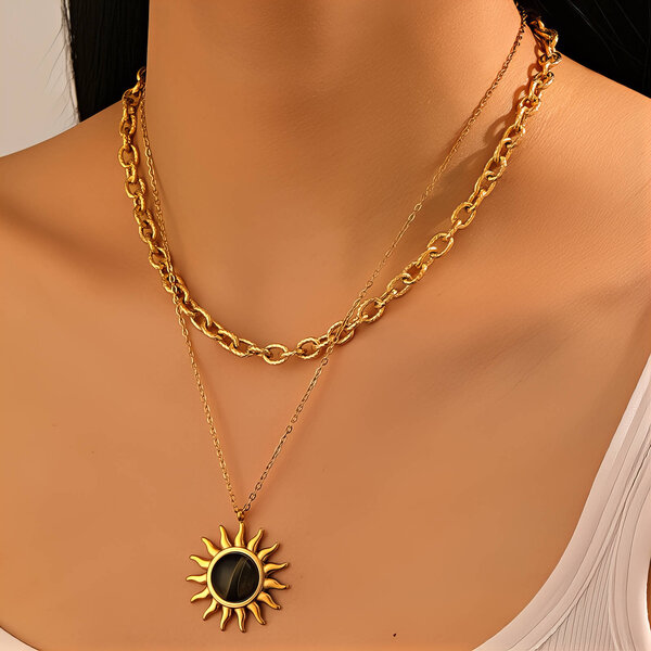 "Sun" Necklace, 18K Gold Plated Steel