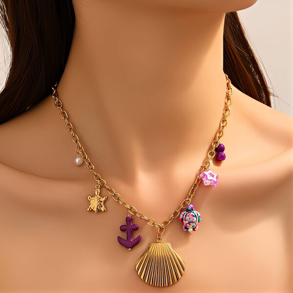 "Seashell" Necklace, 18K Gold Plated Steel