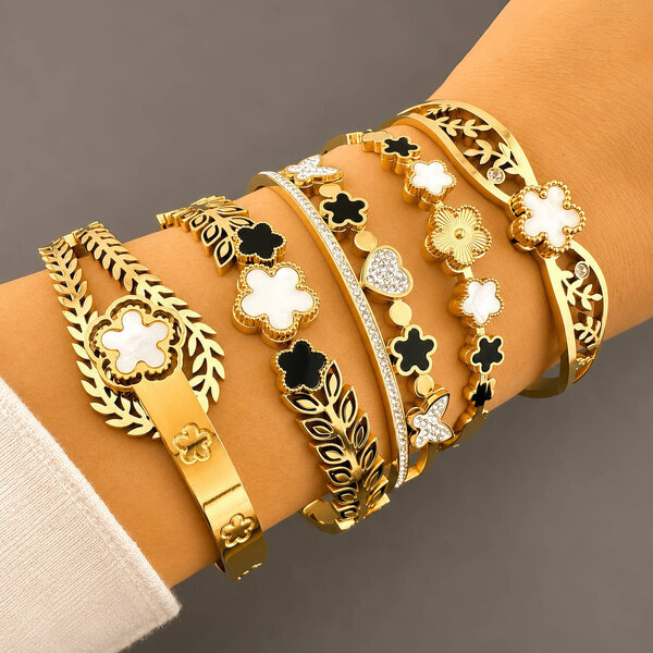 "Flowers" Bracelet, 18K Gold Plated Steel