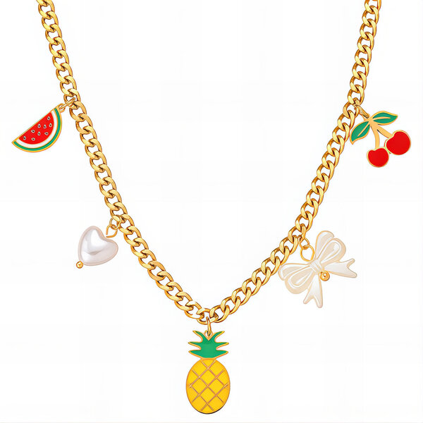 "Pineapple" Necklace, 18K Gold Plated Steel