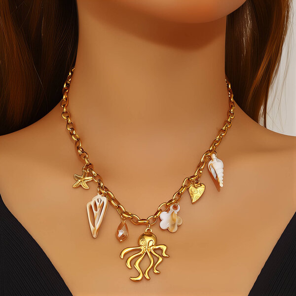 "Squid" Necklace, 18K Gold Plated Steel