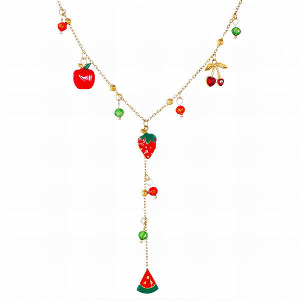 "Strawberry" Necklace, 18K Gold Plated Steel