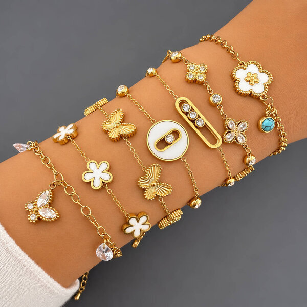 "Flower" Bracelet, 18K Gold Plated Steel
