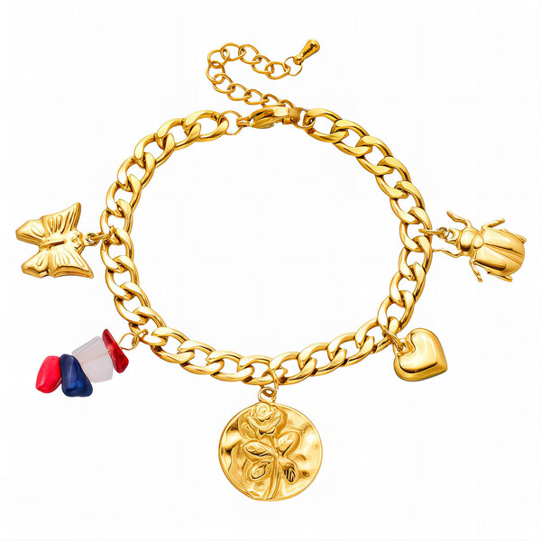 "Flower" Bracelet, 18K Gold Plated Steel