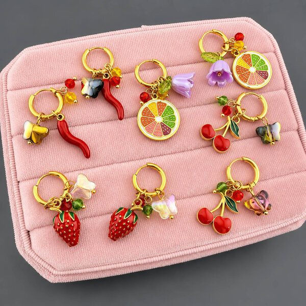 "Flowers" Earrings, 18K Gold Plated Steel