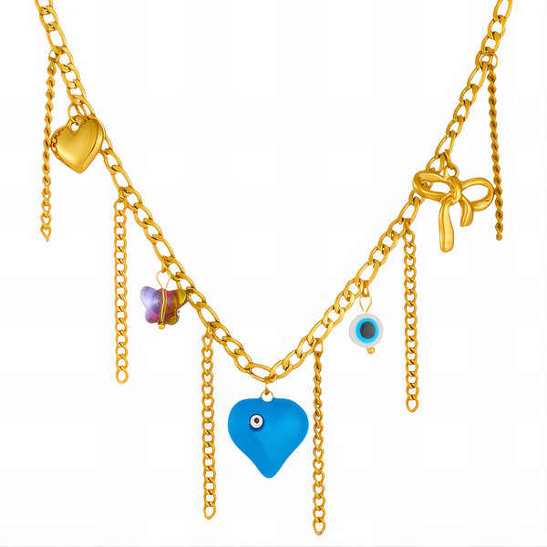 "Hearts" Necklace, 18K Gold Plated Steel